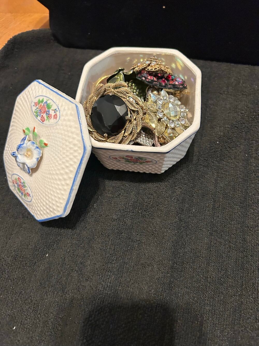 Vintage 1940s Japanese Trinket Box with 20+ Mystery Brooches Lot